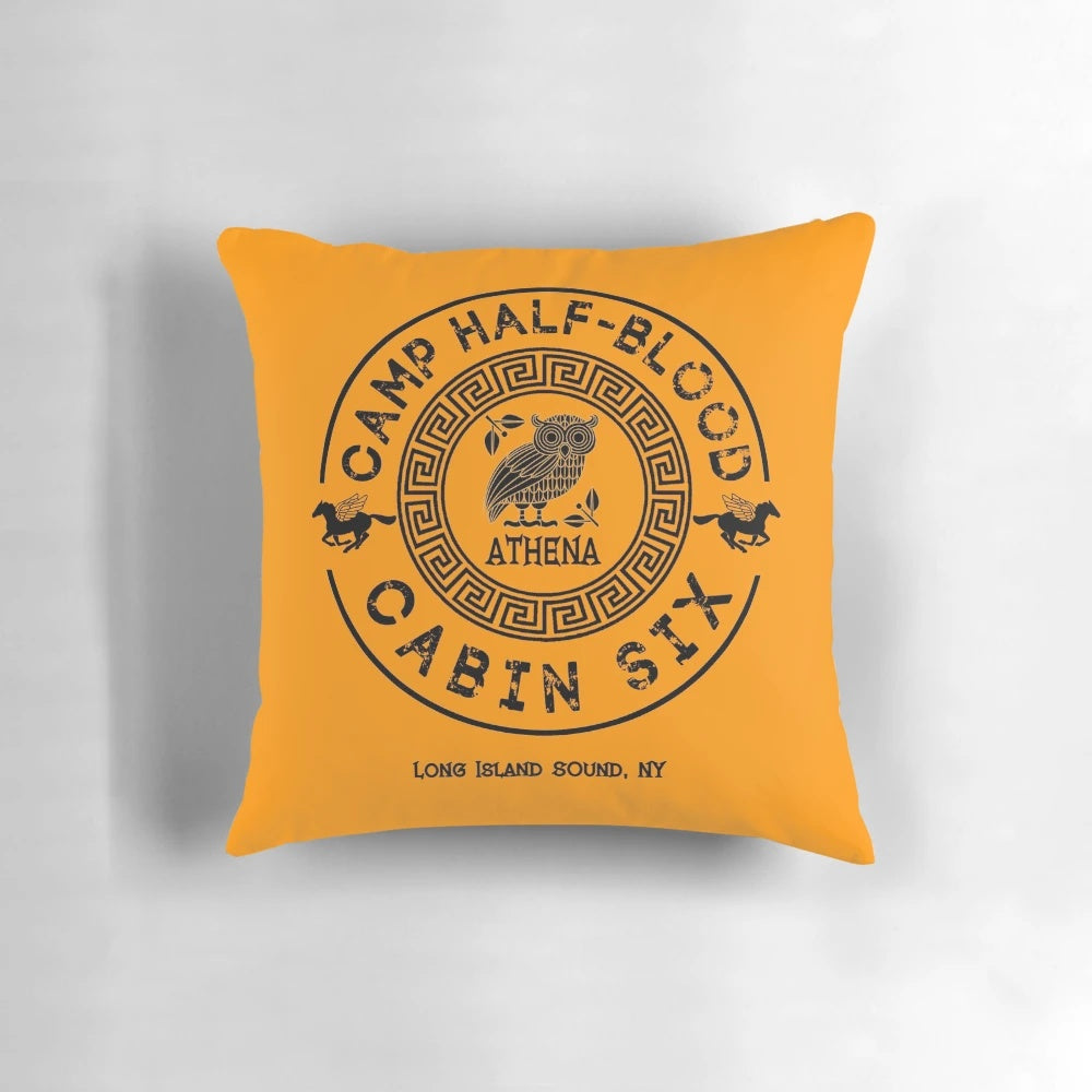 Cozy custom-made pillow featuring the Athena cabin insignia and characters from the Percy Jackson series.