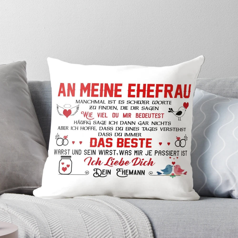 A cozy and stylish pillow, perfect as a gift for your wife.