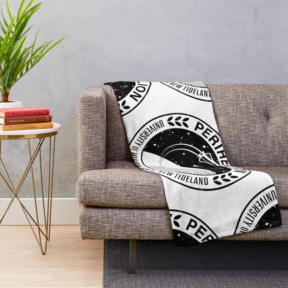 Perihelion-inspired plush blanket featuring sci-fi elements