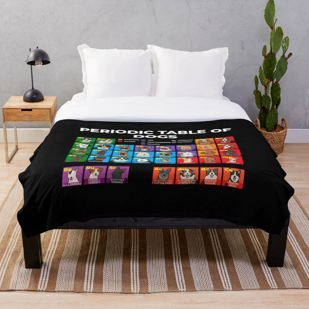 Periodic Table of Dogs Plush Blanket featuring various dog breeds