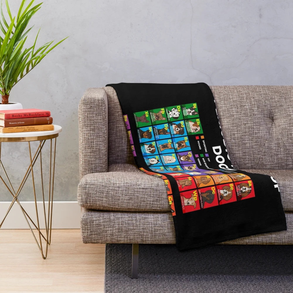 Periodic Table of Dogs Plush Blanket featuring various dog breeds