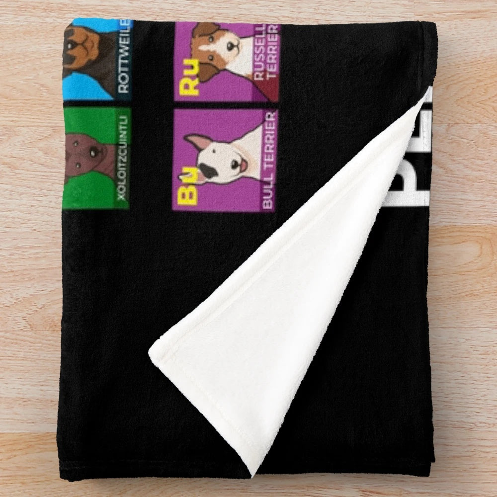 Periodic Table of Dogs Plush Blanket featuring various dog breeds