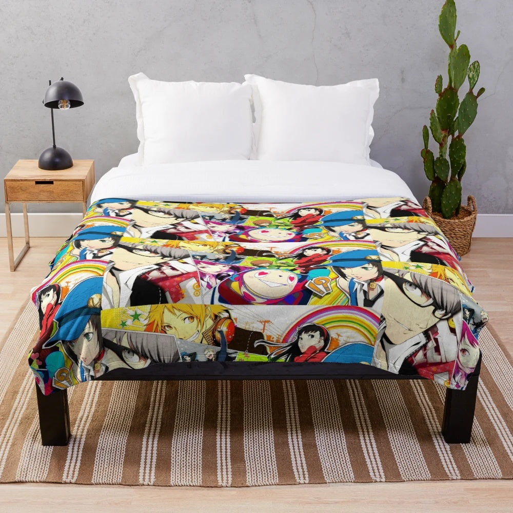 Persona 4 Golden inspired plush blanket featuring the Investigation Team
