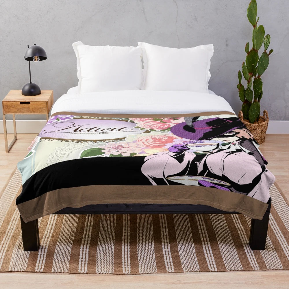 Pink plush blanket featuring Persona 5 character Haru Okumura