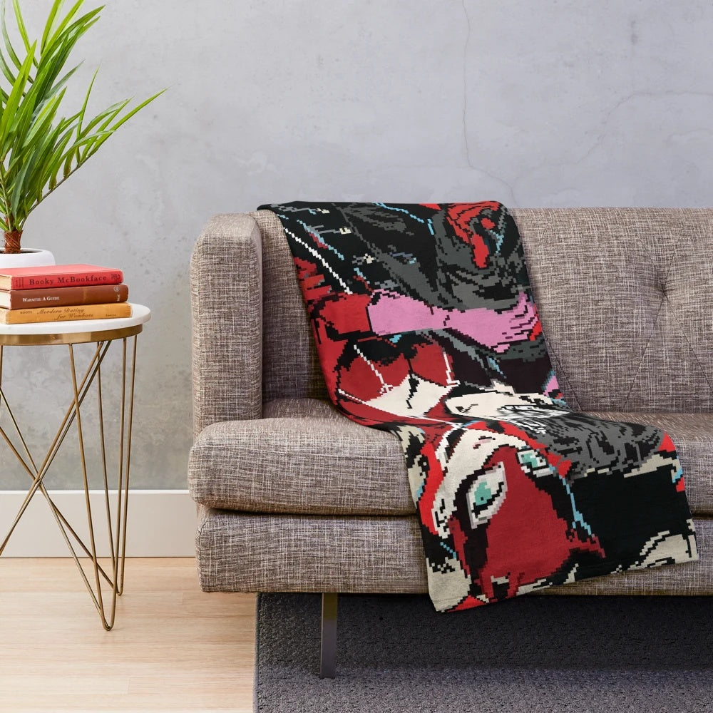 Persona 5 inspired pixel art plush blanket
