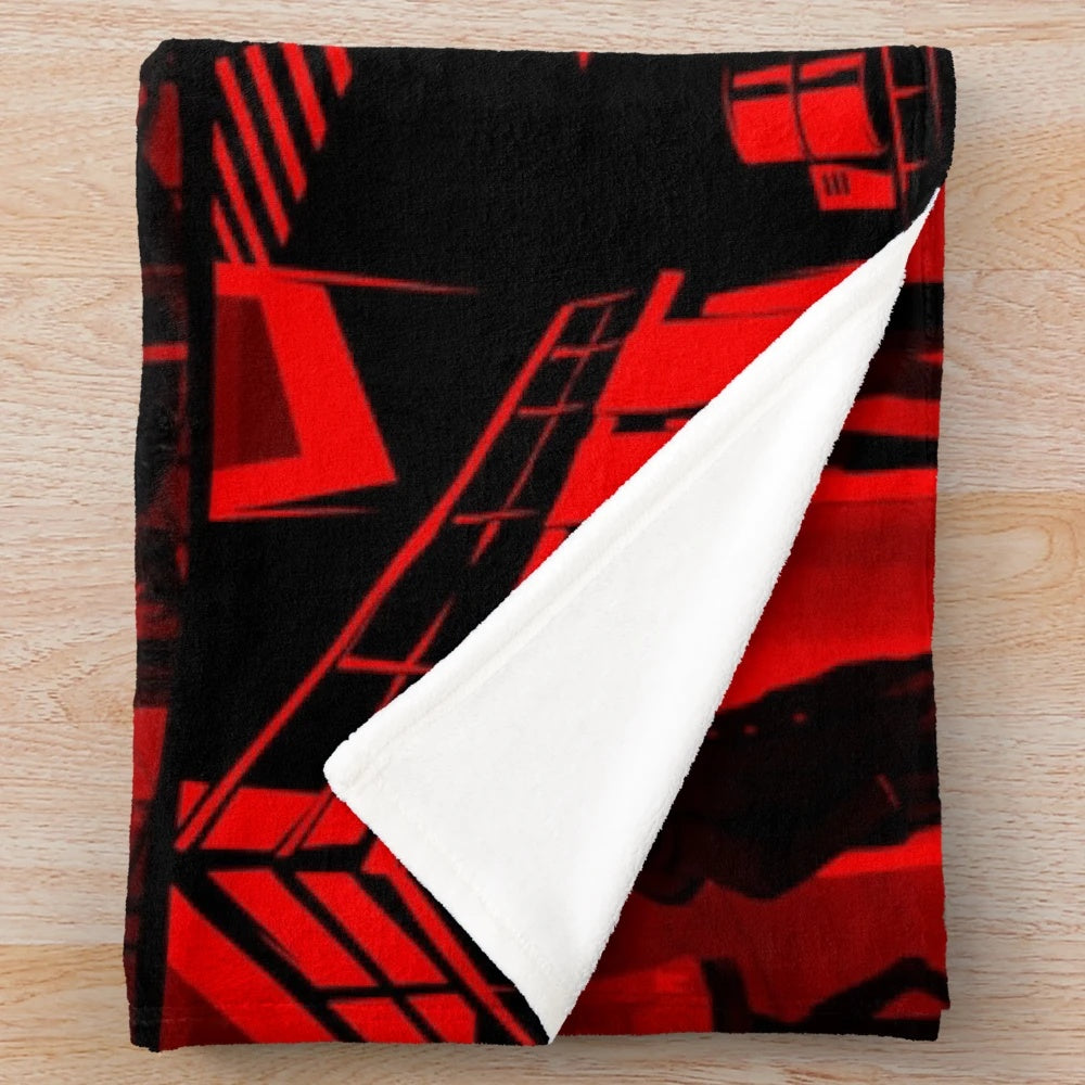 Persona-inspired plush blanket with red and stars anime design