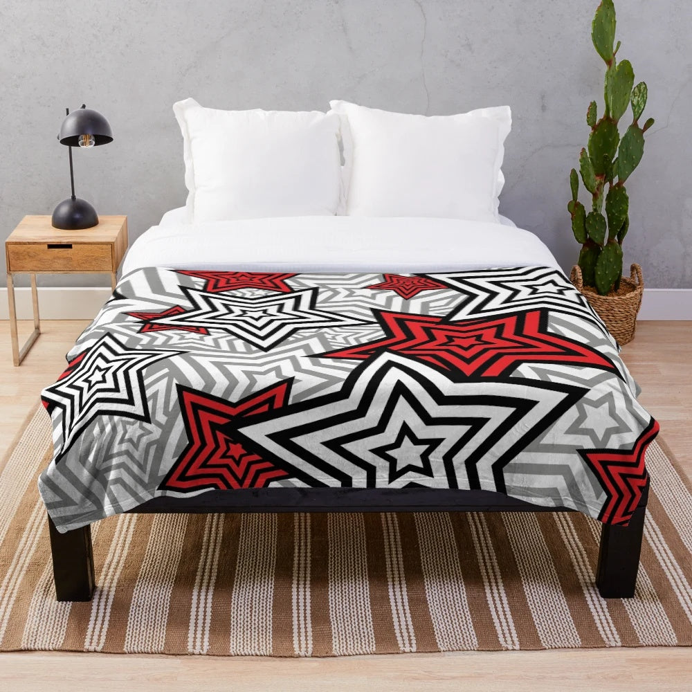 Persona 5 inspired plush blanket with a star background pattern