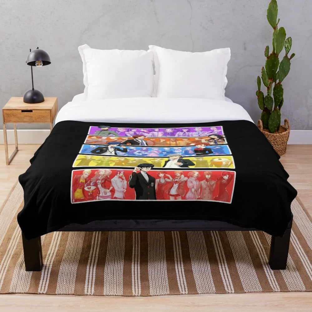 Persona series inspired plush blanket featuring characters from the popular video game franchise