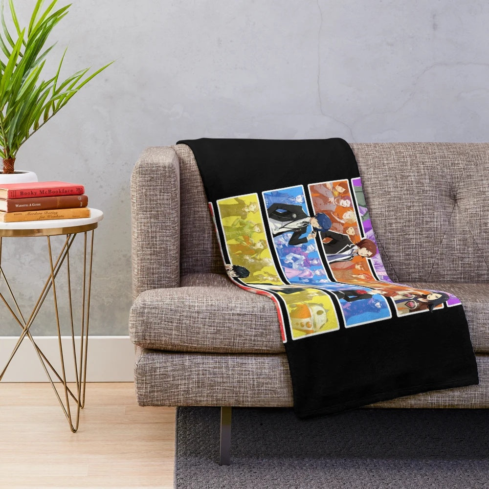 Persona series inspired plush blanket featuring characters from the popular video game franchise