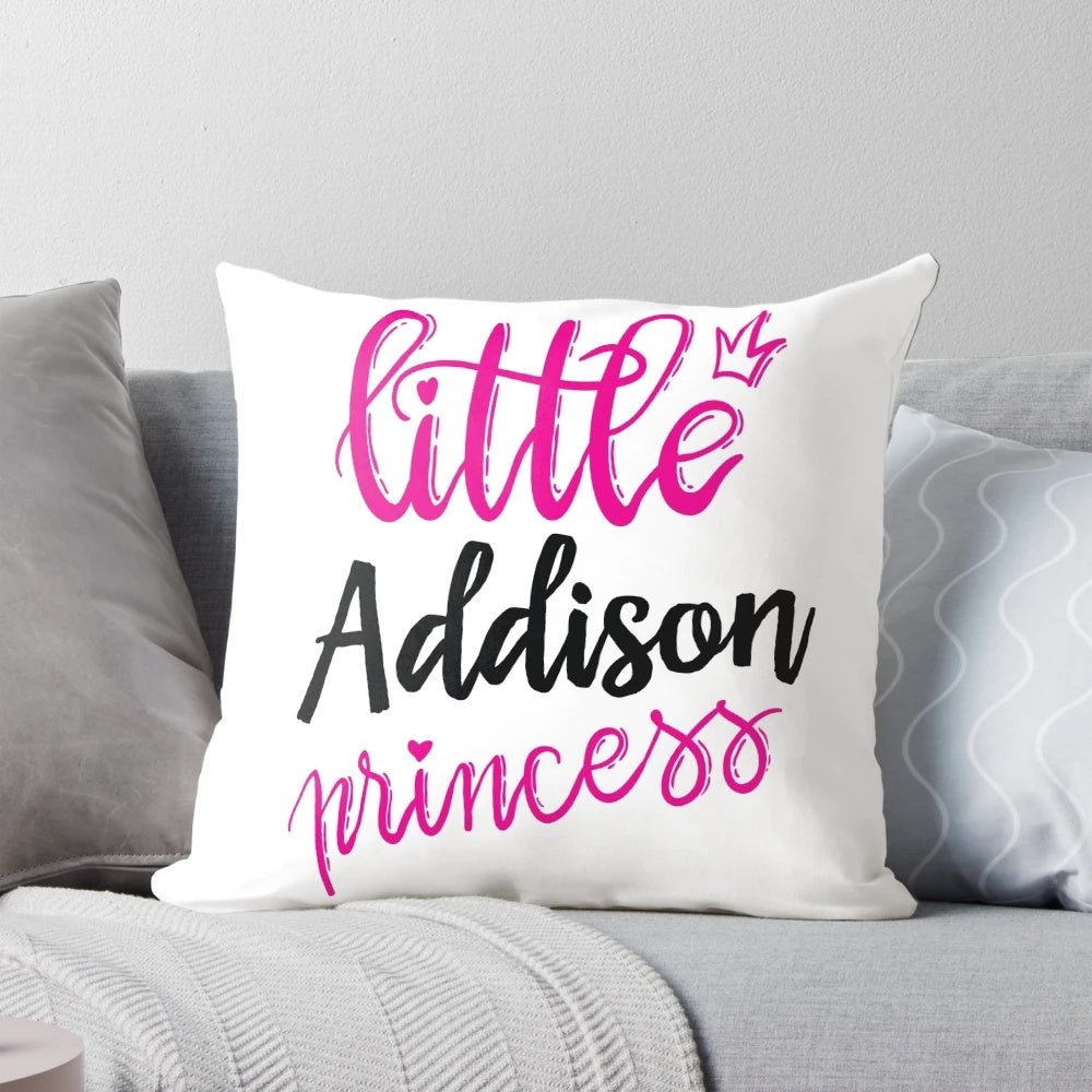 Personalized Addison Name Princess Pillow with Addison's Name in Cute Script Font