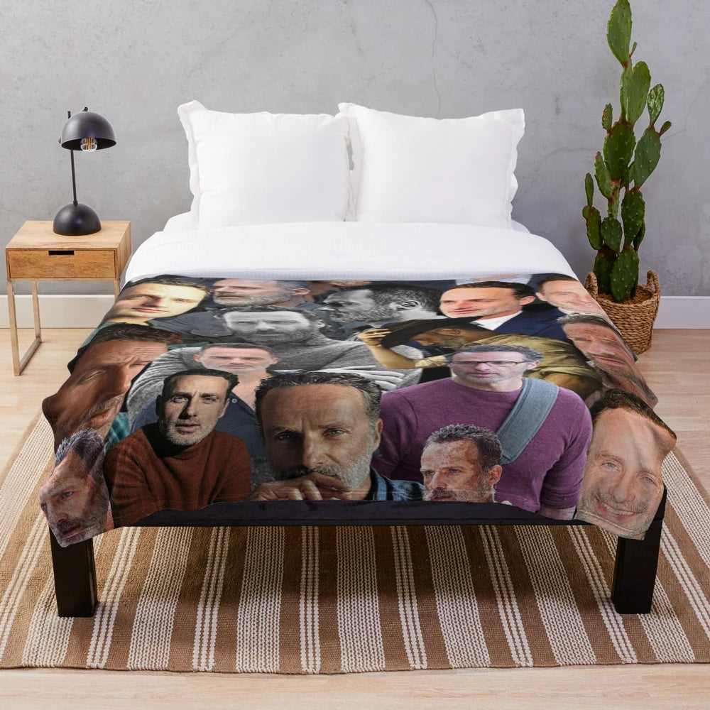 Soft and cozy plush blanket featuring a custom photo collage of actor Andrew Lincoln