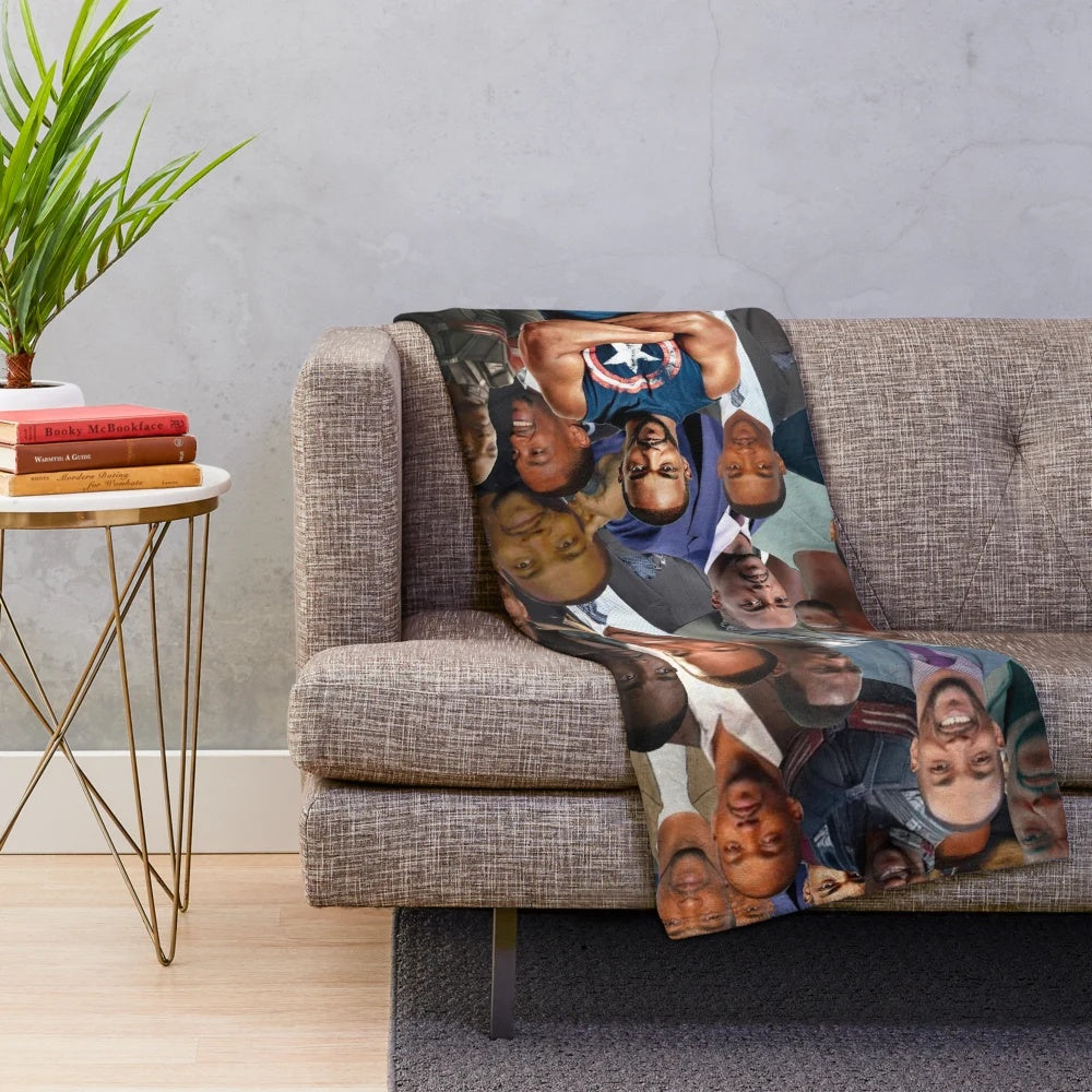 Anthony Mackie photo collage printed on a soft, plush blanket