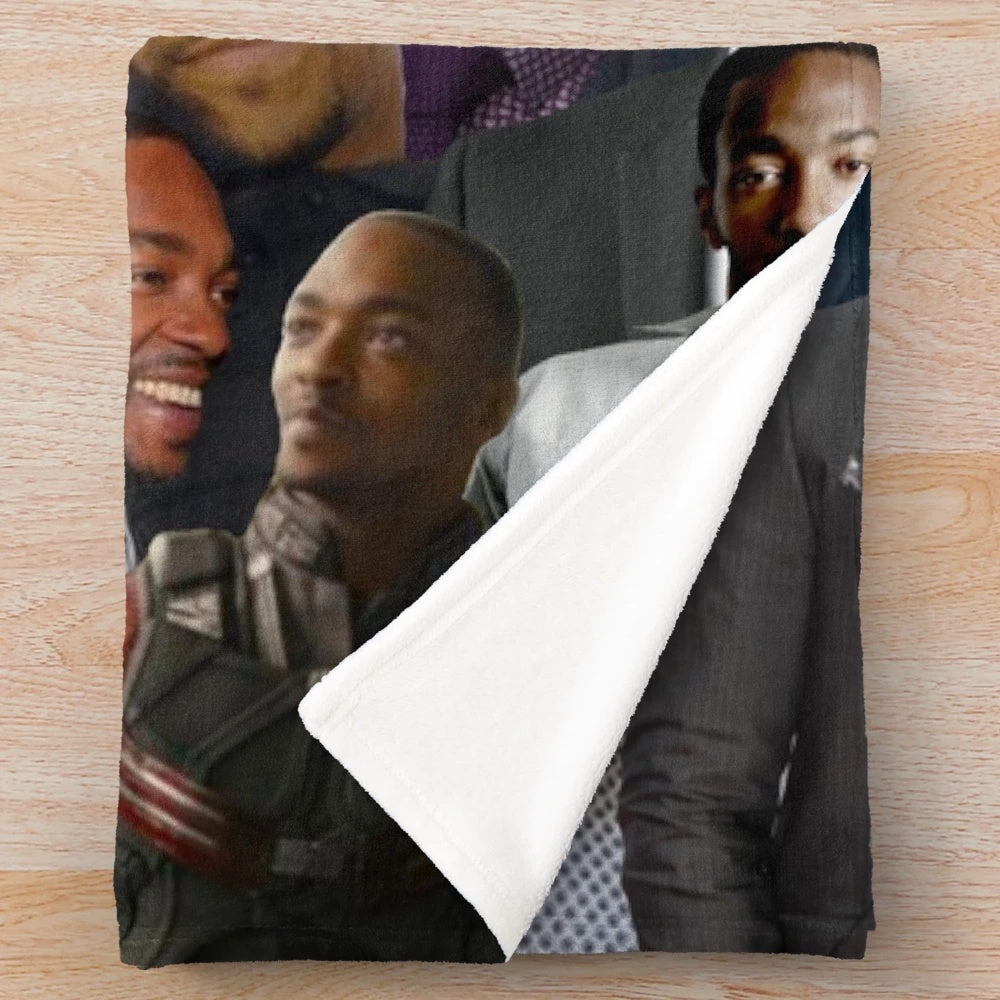 Anthony Mackie photo collage printed on a soft, plush blanket