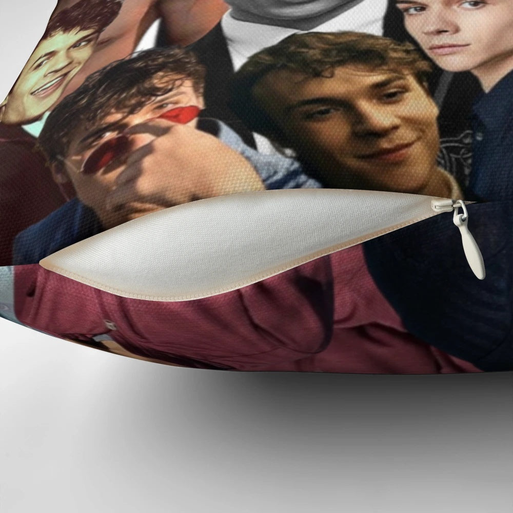 Personalized throw pillow featuring a collage of photos of Benjamin Wadsworth