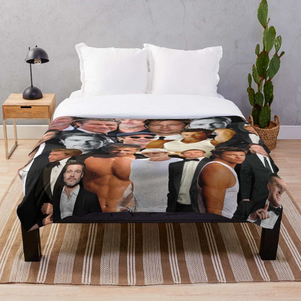 Brad Pitt Photo Collage Plush Blanket