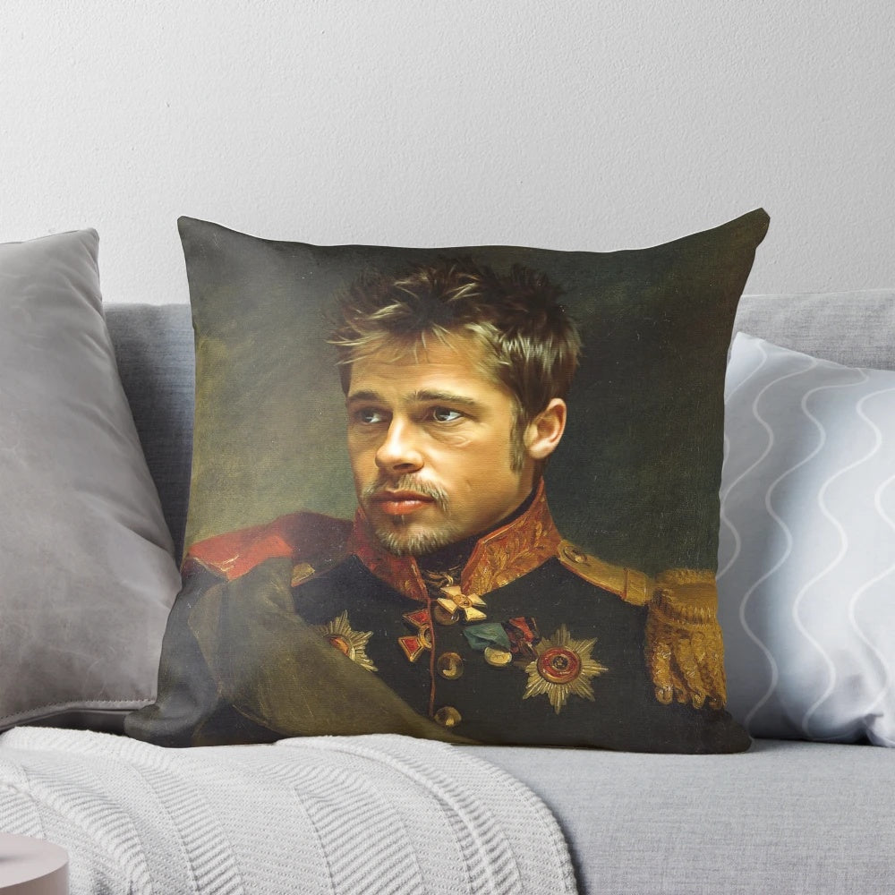 Customized pillow featuring a portrait of Brad Pitt with a unique face swap design.