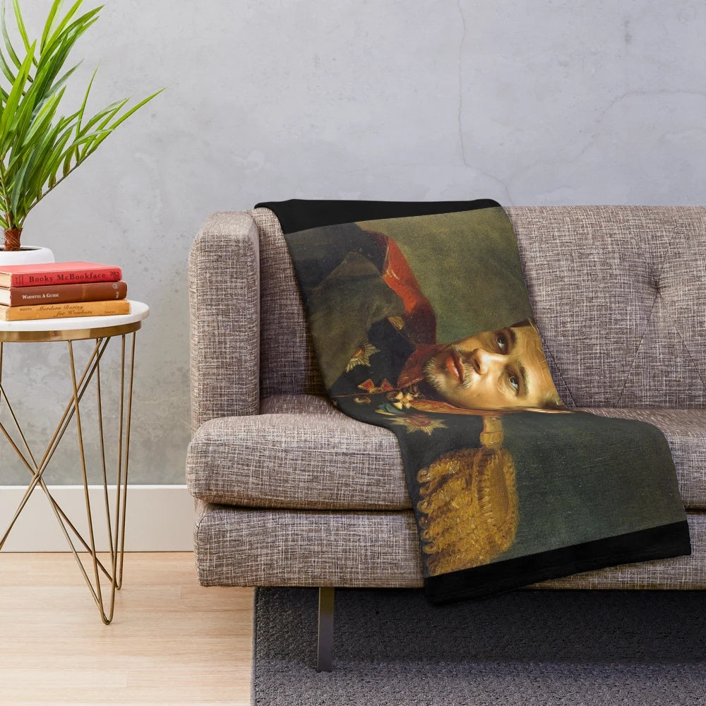 Photorealistic custom plush blanket featuring a portrait of actor Brad Pitt