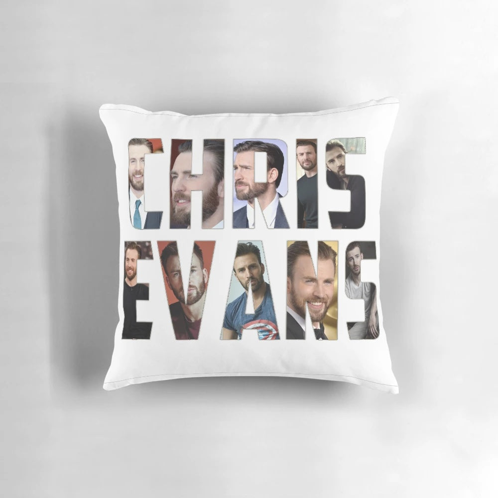 Personalized Chris Evans Pillow with his name in block letters