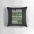Decorative throw pillow featuring the name "Clara" and its meaning or definition
