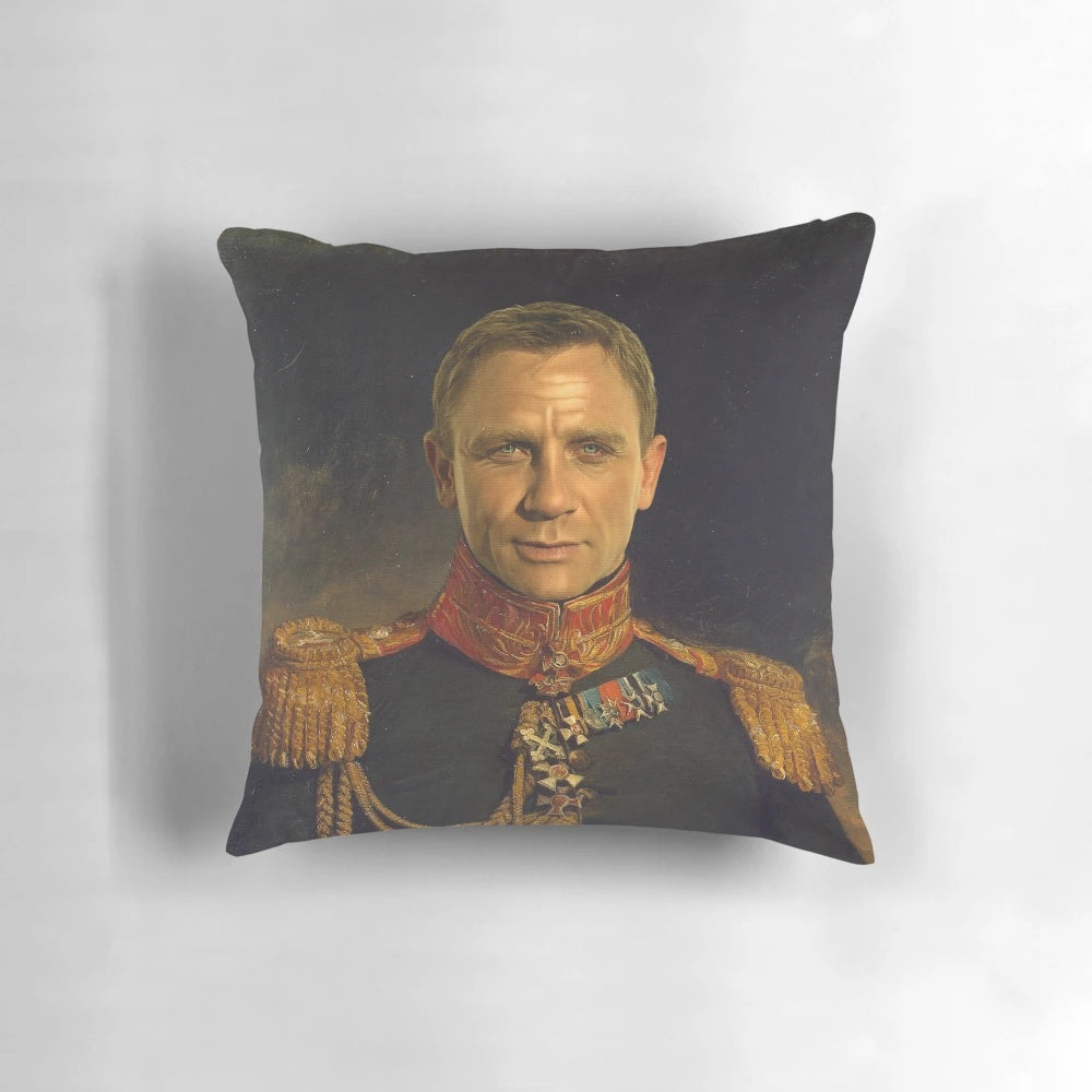 Customizable Daniel Craig portrait pillow with "replace face" Photoshop art