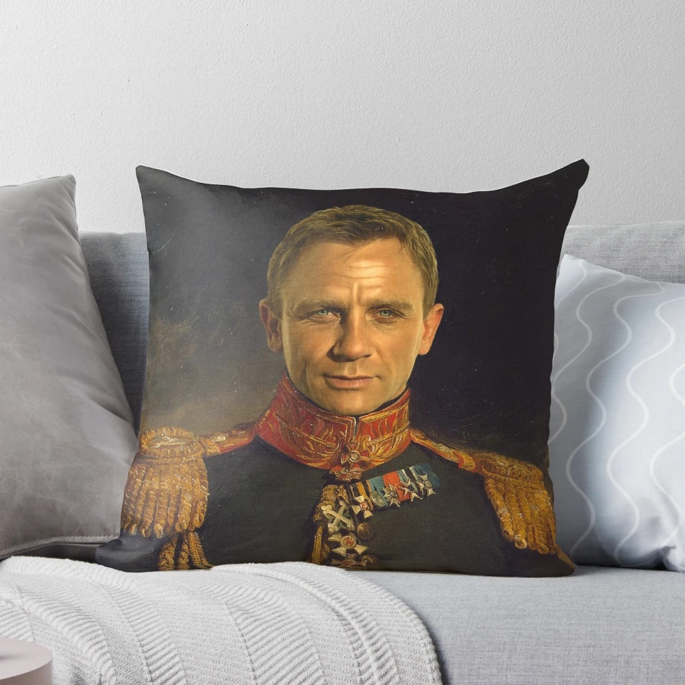 Customizable Daniel Craig portrait pillow with "replace face" Photoshop art