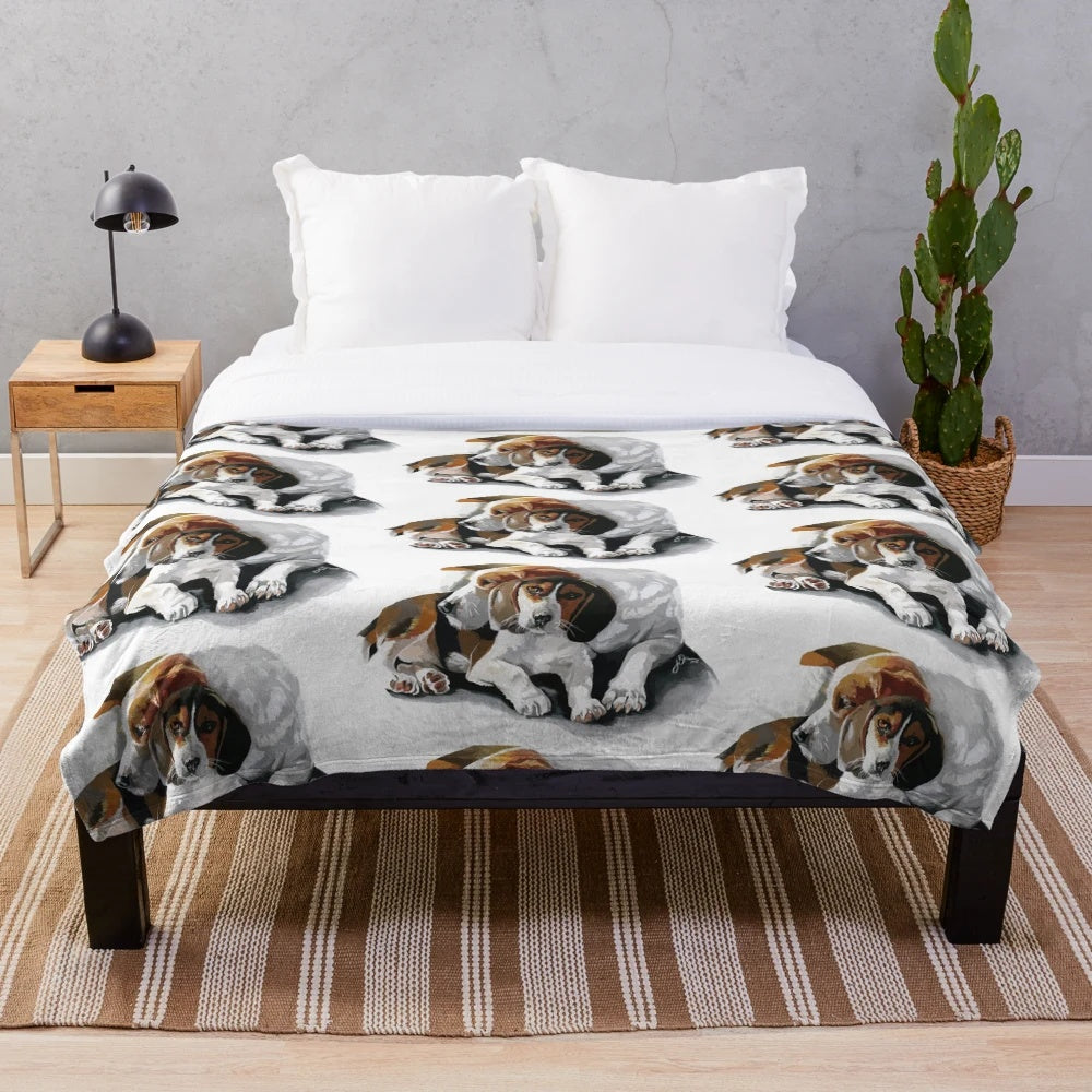 Personalized digital beagle plush blanket featuring a custom pet portrait