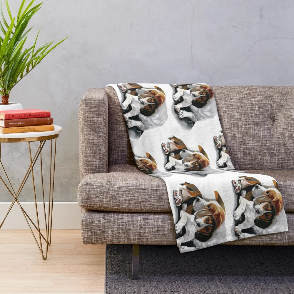 Personalized digital beagle plush blanket featuring a custom pet portrait