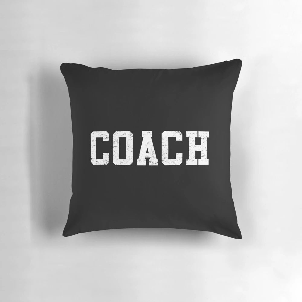 Distressed sports coach pillow with custom team name and logo