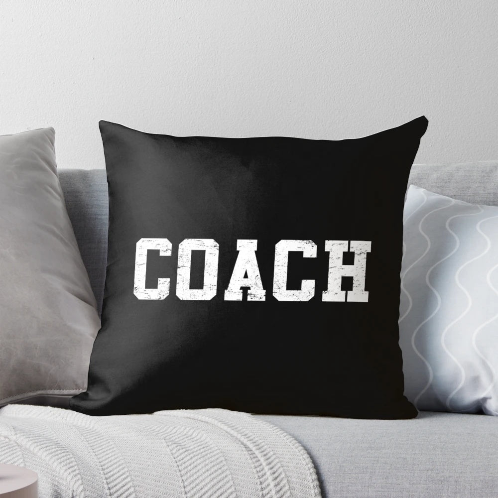 Distressed sports coach pillow with custom team name and logo