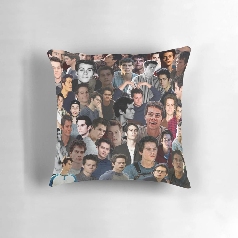 A collage design featuring actor Dylan O'Brien in his popular movie and TV show roles.