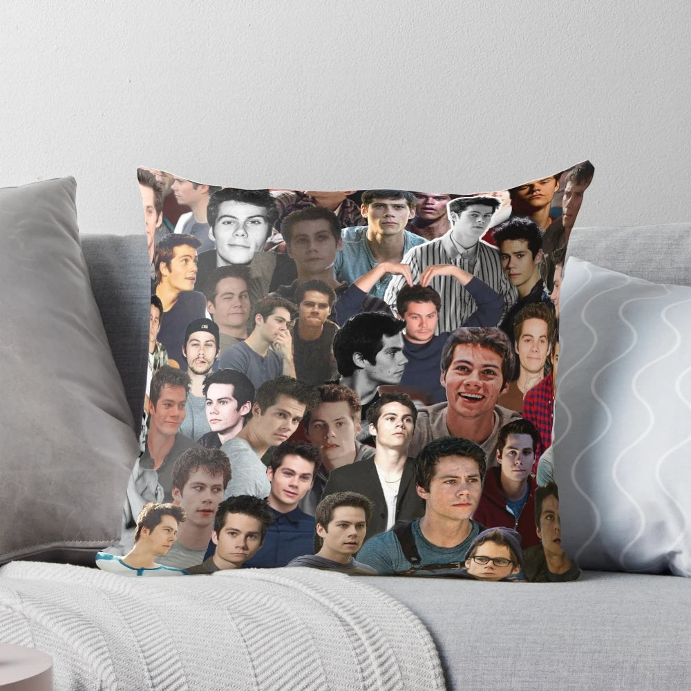 A collage design featuring actor Dylan O'Brien in his popular movie and TV show roles.