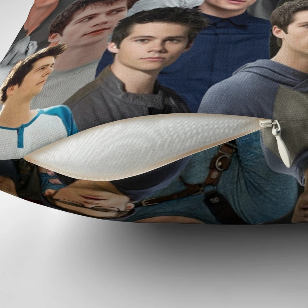A collage design featuring actor Dylan O'Brien in his popular movie and TV show roles.