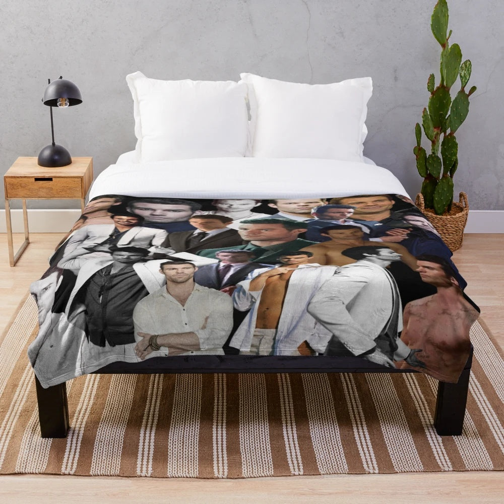 Plush blanket featuring a custom photo collage of Elijah Mikaelson from The Vampire Diaries