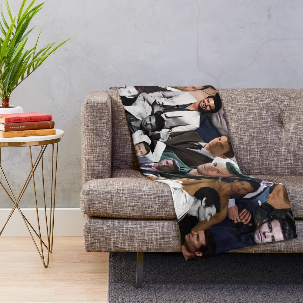 Plush blanket featuring a custom photo collage of Elijah Mikaelson from The Vampire Diaries