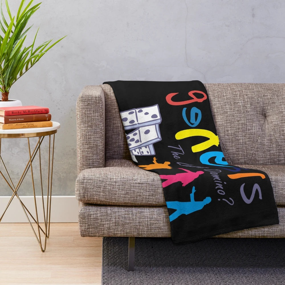 Plush blanket featuring the logo and artwork from Genesis' "The Last Domino" tour
