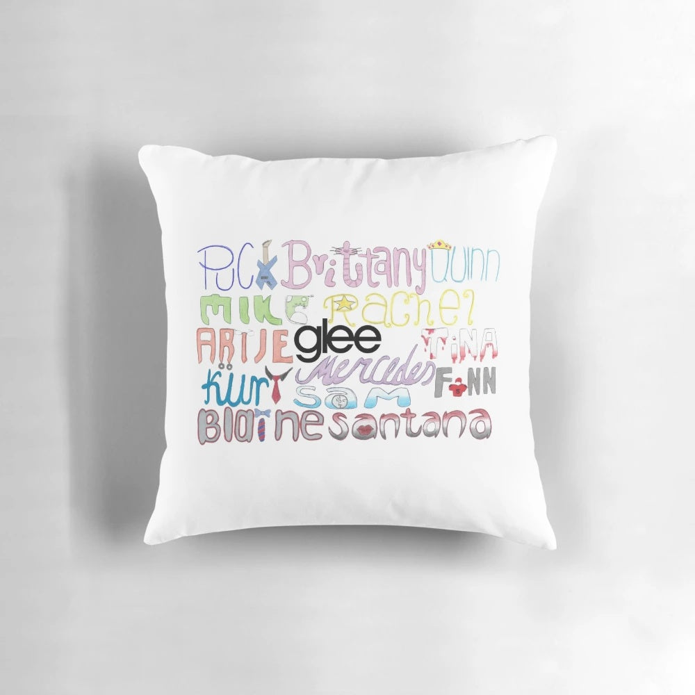 Glee-inspired name art pillow featuring Santana, Rachel, and Blaine