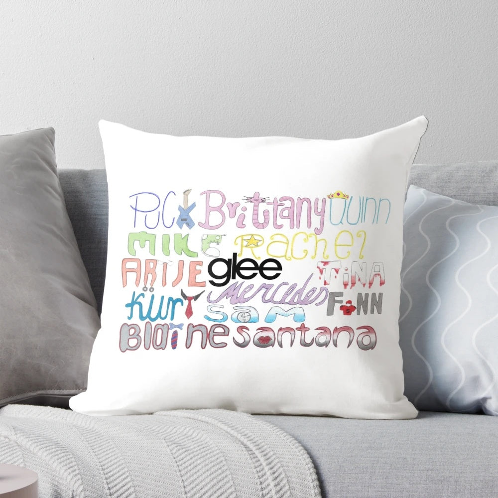 Glee-inspired name art pillow featuring Santana, Rachel, and Blaine