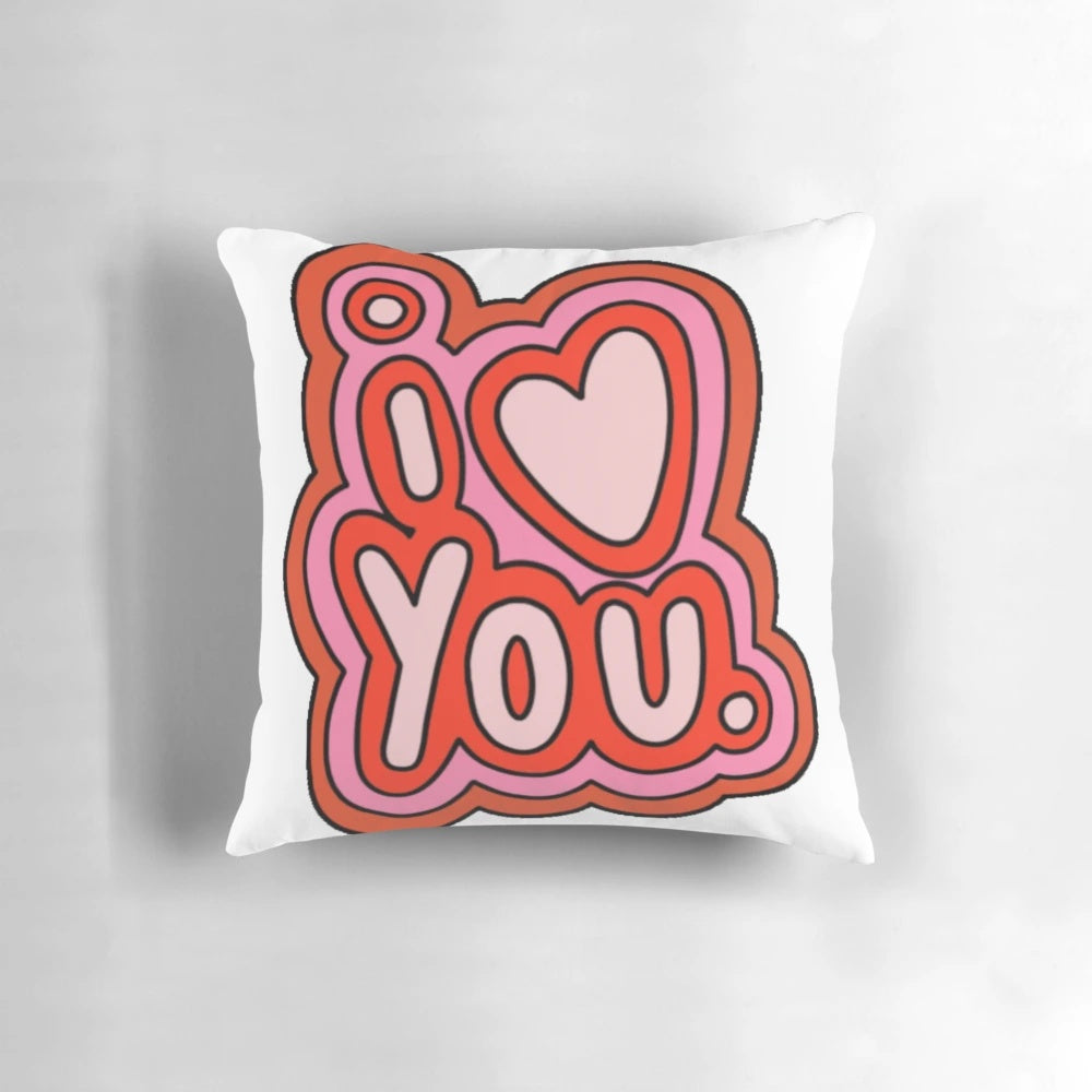 Soft, plush pillow with a heart design and the words "I Love You" printed on it.