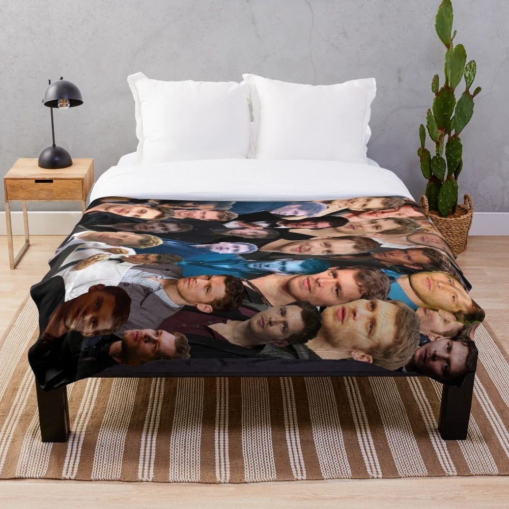 Soft and cozy plush blanket featuring a custom photo collage of Joseph Morgan