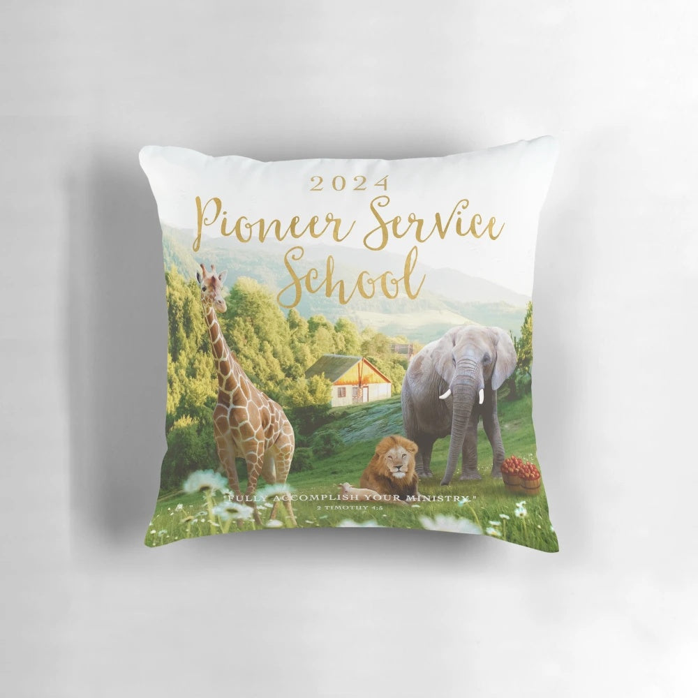 Personalized JW Pillow featuring the Pioneer Service School Class of 2024 design