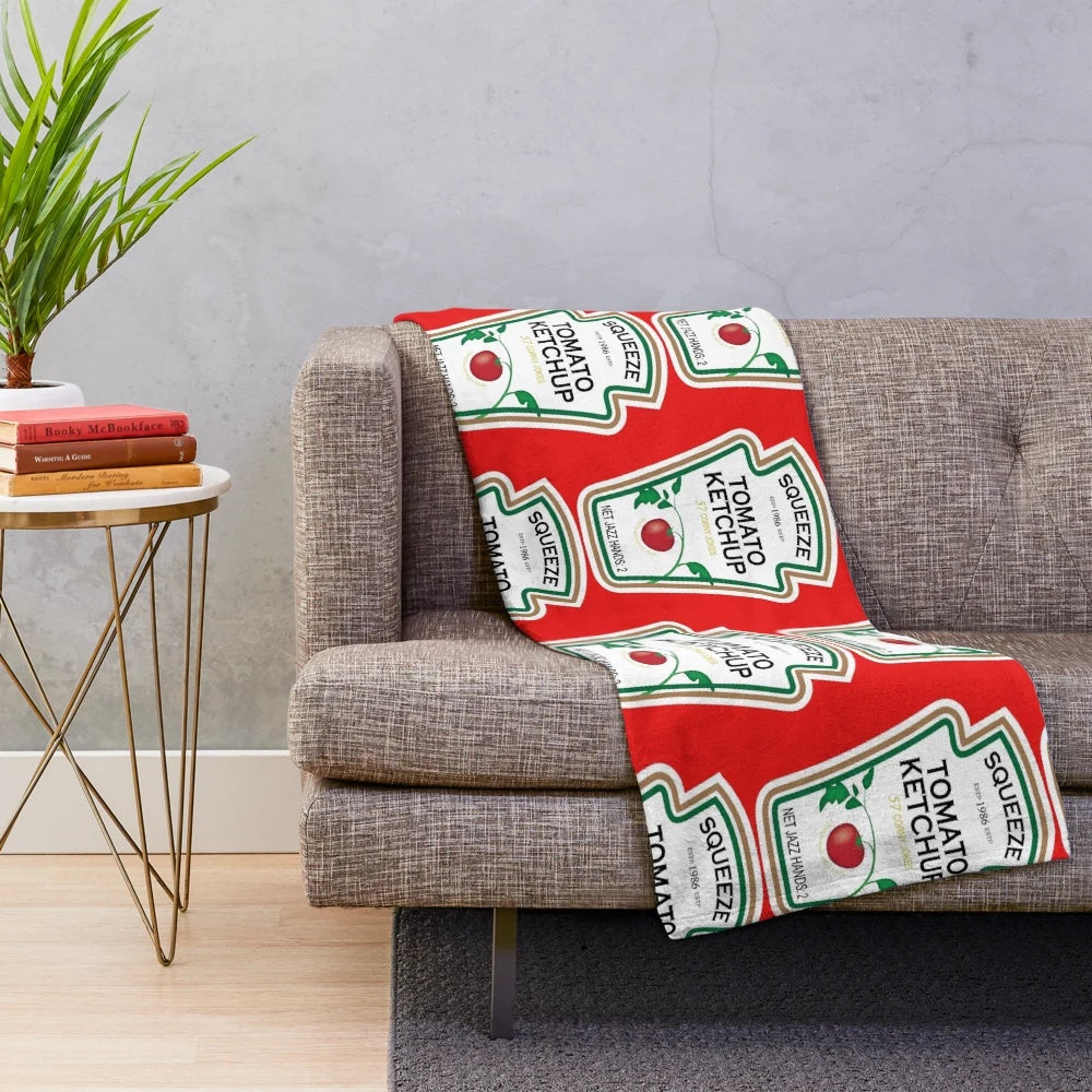 Personalized ketchup-inspired plush blanket with customizable design