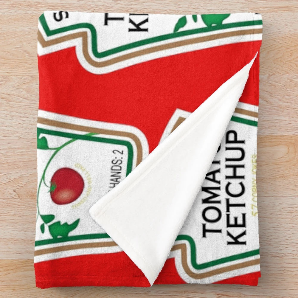 Personalized ketchup-inspired plush blanket with customizable design