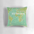 Customizable "Make Your Own Path" decorative pillow with a map design, perfect for homeschool and worldschool decor.