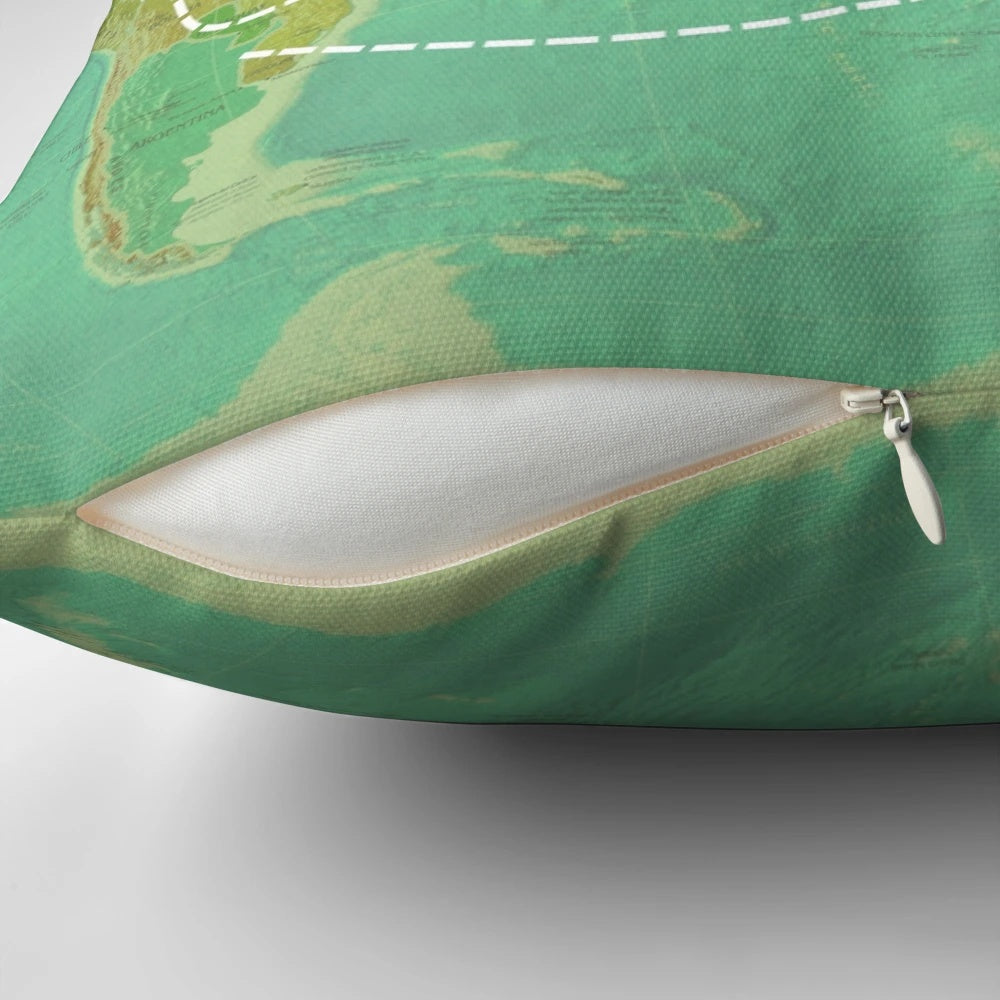 Customizable "Make Your Own Path" decorative pillow with a map design, perfect for homeschool and worldschool decor.