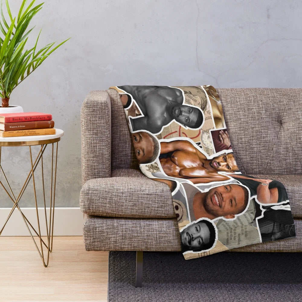 Plush blanket featuring a photo collage of actor Michael B. Jordan