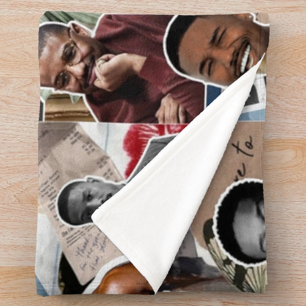 Soft and cozy plush blanket featuring a custom photo collage of actor Michael B. Jordan