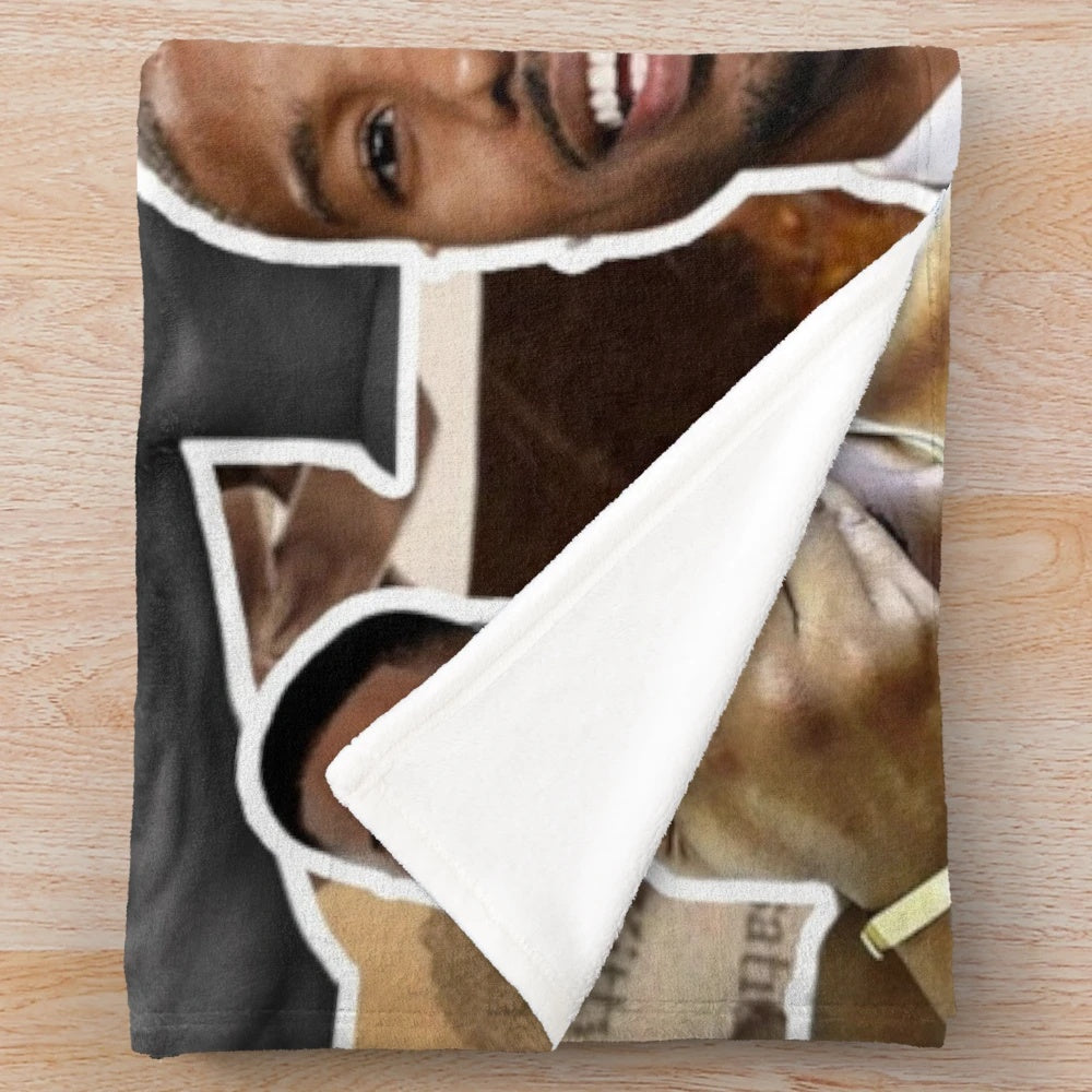 Plush blanket featuring a photo collage of actor Michael B. Jordan