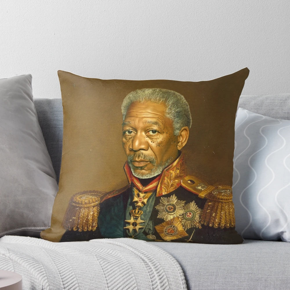 Customized pillow featuring a portrait of actor Morgan Freeman