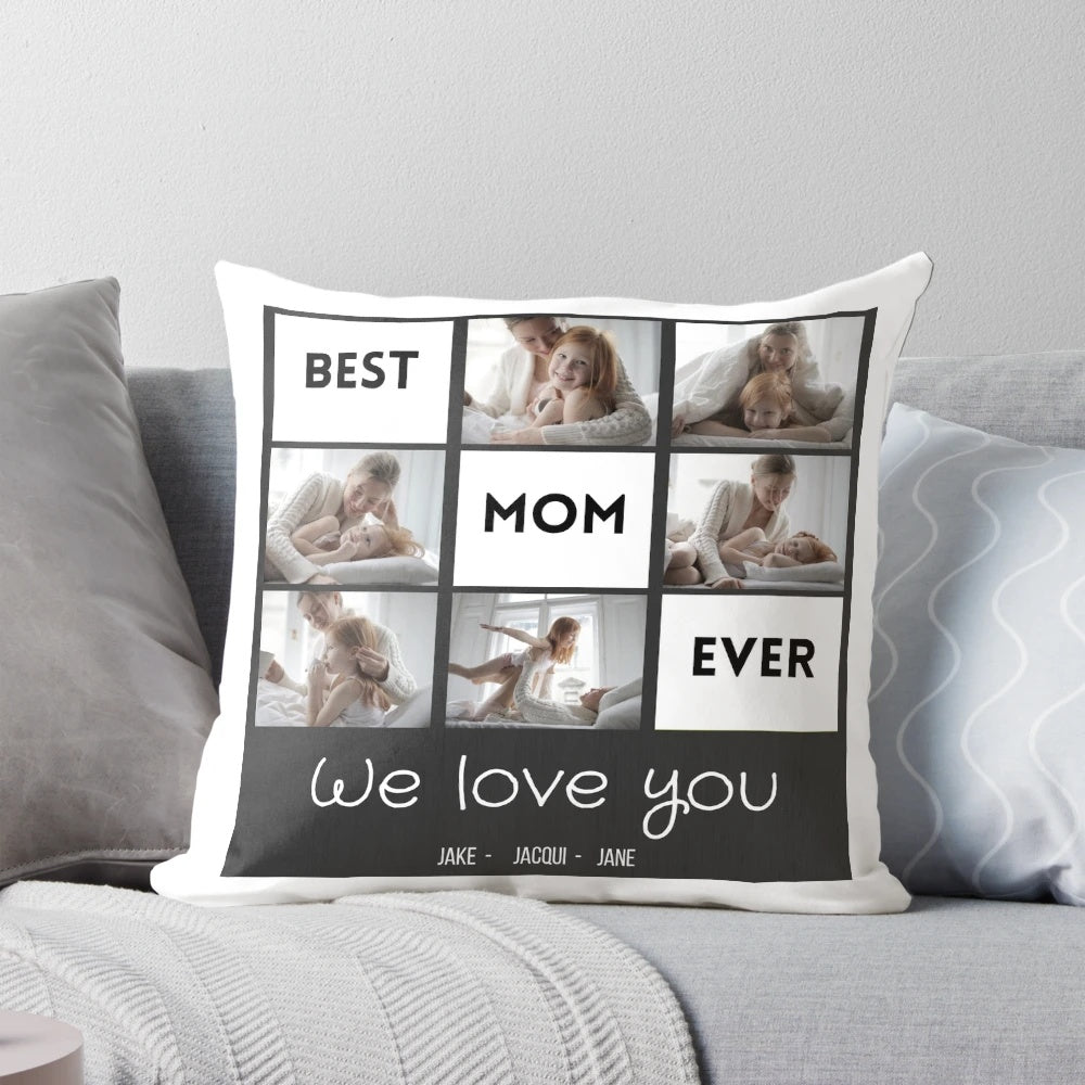 Personalized Mothers Day Blanket with 6 Custom Photos and Names