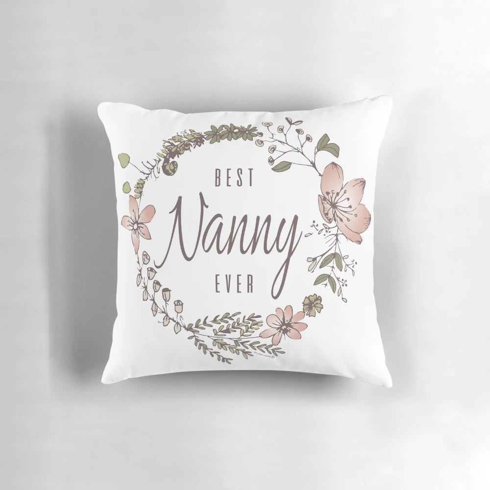 Personalized nanny pillow with "Best Nanny Ever" text